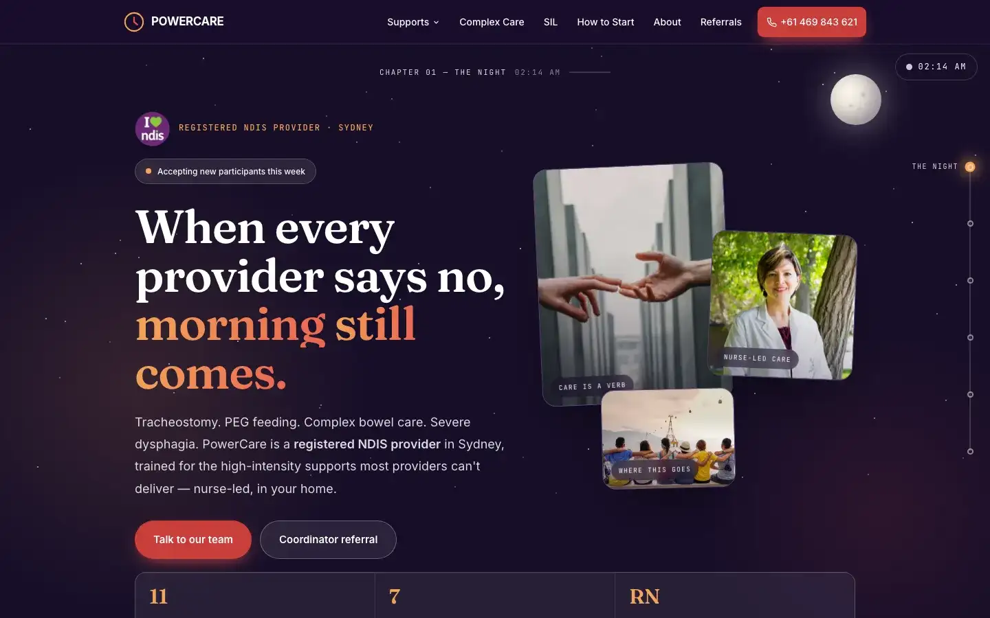 Screenshot of the PowerCare website home page