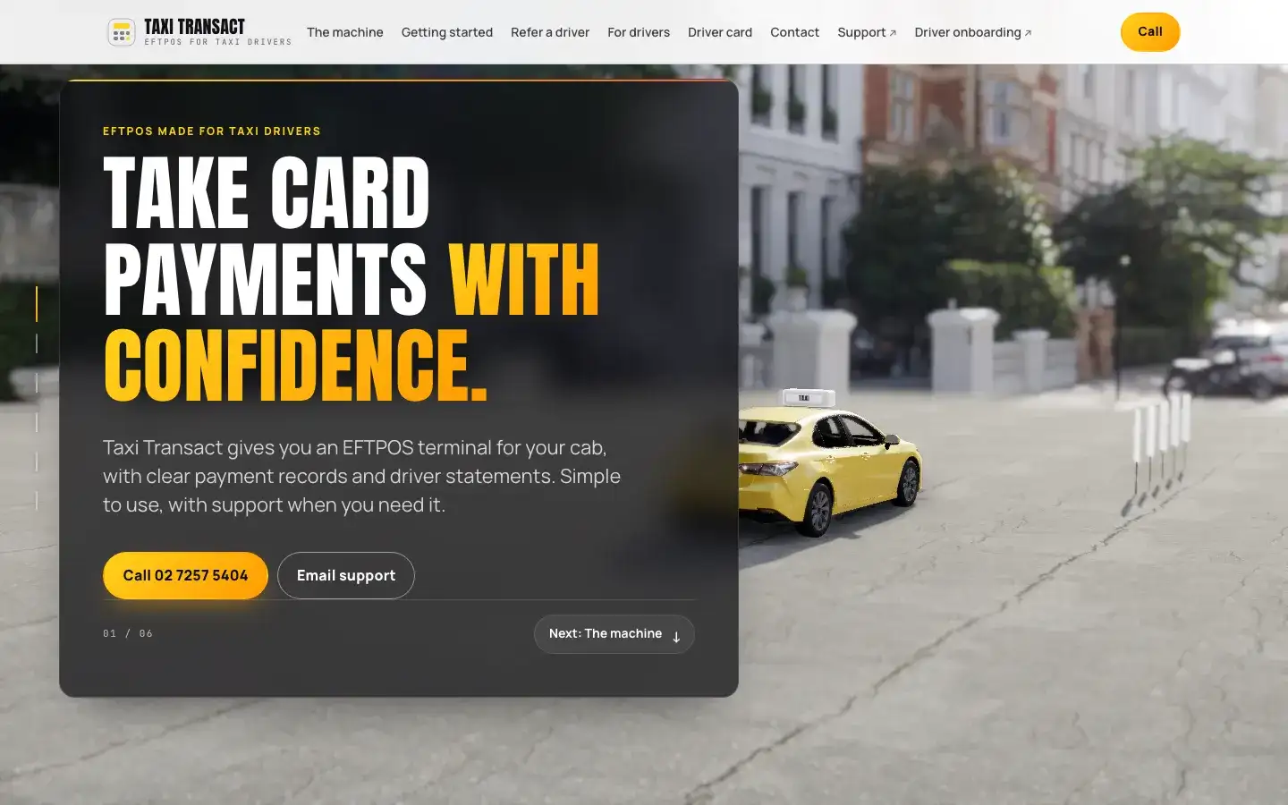 Screenshot of the Taxi Transact website home page